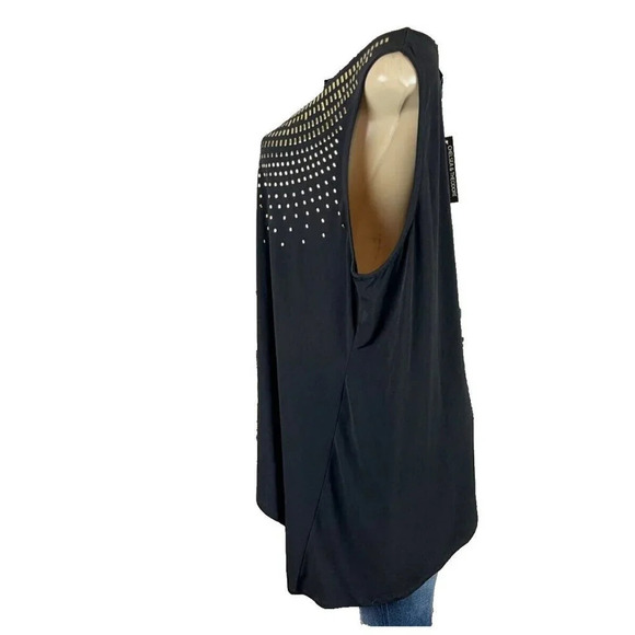 Chelsea & Theodore Plus 3X Black Metallic Studded Scoop Neck Hanky Hem Tank Top - Picture 4 of 6